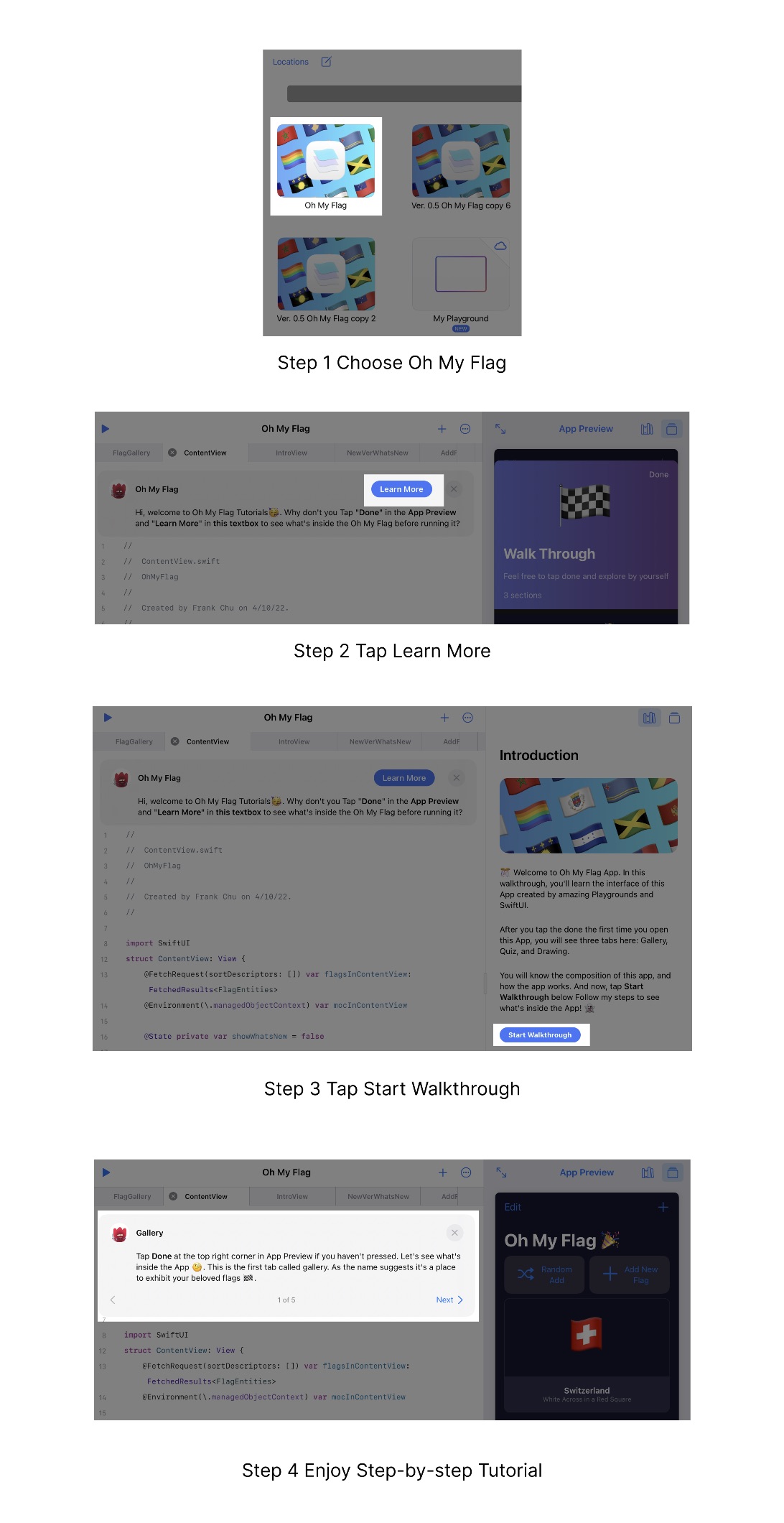 This is a readme image. There are four steps to guide people in the step-by-step tutorial